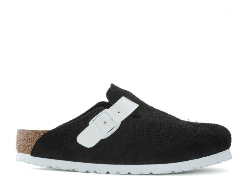 Birkenstock Boston Black Antique Suede / White